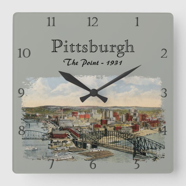 Relógio Quadrado The Pittsburgh Point 1931 Custom Square Wall Clock (Frente)
