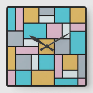 Relógio Quadrado Theo Van Doesburg - Composição 17 - Arte Mondrian