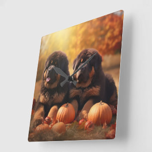 Relógio Quadrado Tibetano Mastiff Puppy Autumn Delight Pumpkin