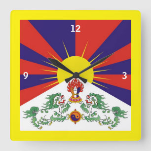 Relógio Quadrado Tibete e Leões de Neve, bandeira tibetana - Himal