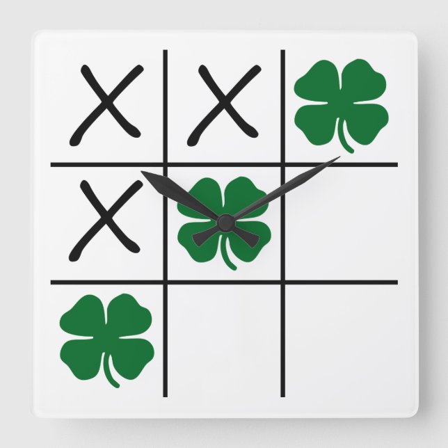 Relógio Quadrado Tic Tac Toe Shamrock (Frente)