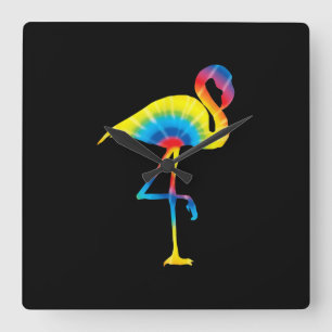 Relógio Quadrado Tie Dye Flamingo Rainbow Impressão Bird Animal Hip
