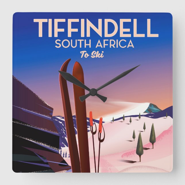 Relógio Quadrado Tiffindell South Africa Ski poster (Frente)