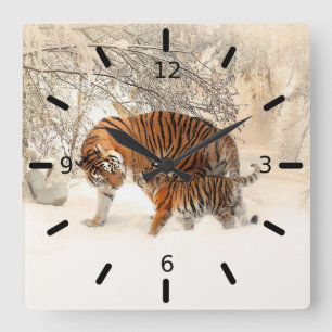 Relógio Quadrado Tigre E Cubo