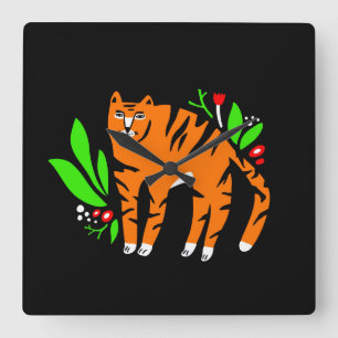 Relógio Quadrado Tigre em flores