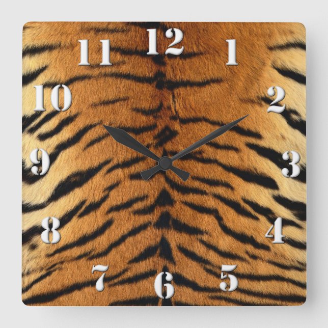 Relógio Quadrado Tigre Impressão de peles com pelo (Frente)