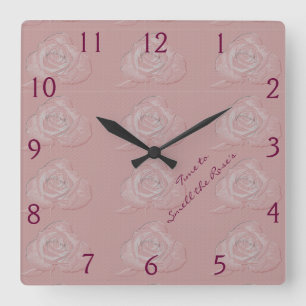 Relógio Quadrado Time to smell the roses embossed roses wall clock