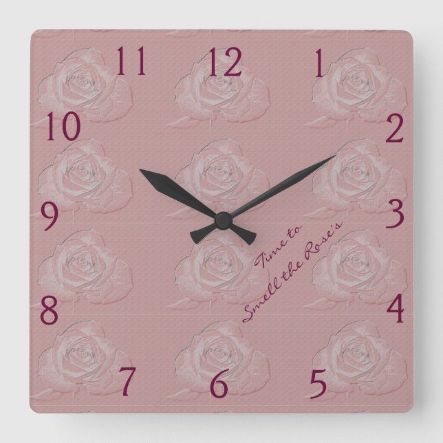 Relógio Quadrado Time to smell the roses embossed roses wall clock (Frente)