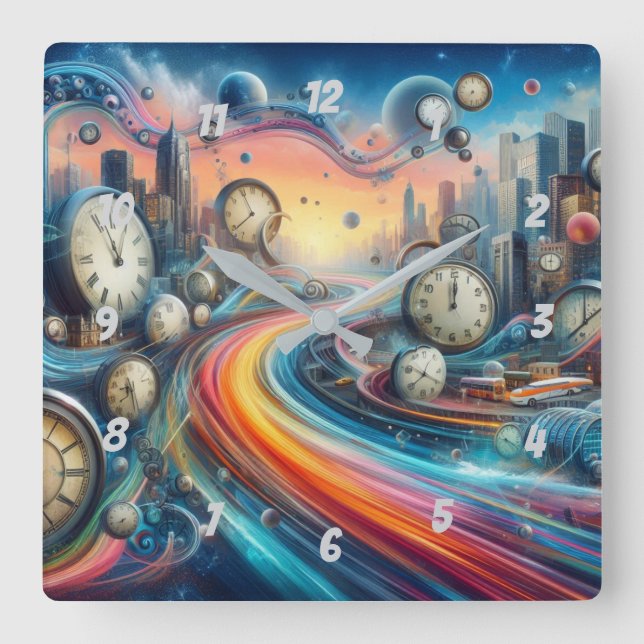 Relógio Quadrado Time Warp Road Trip (Frente)