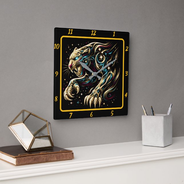 Relógio Quadrado Timekeeper de Luz Neon Panther Néon Furtivo (Escritório)