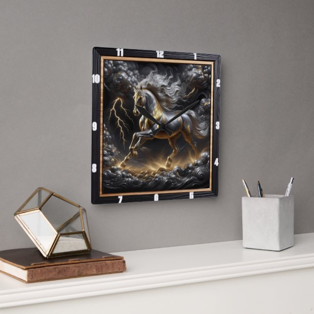 Relógio Quadrado Timepécia De Cavalo Percheron: Storm Metal, Gol Pe (Escritório)