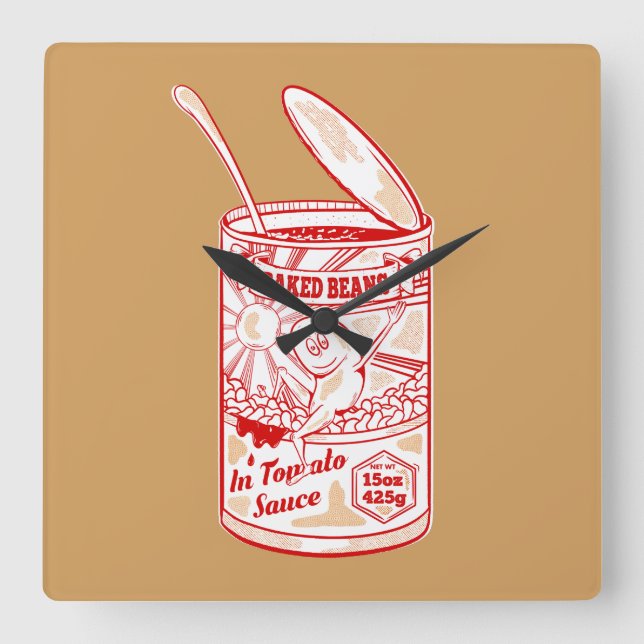 Relógio Quadrado Tin de feijão cozido (Frente)