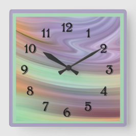 Relógio Quadrado Tintas giratórias em púrpura, verde-mint e pêssego