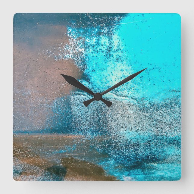 Relógio Quadrado Tintas texturizadas turquesas e Abstrato de ferrug (Frente)
