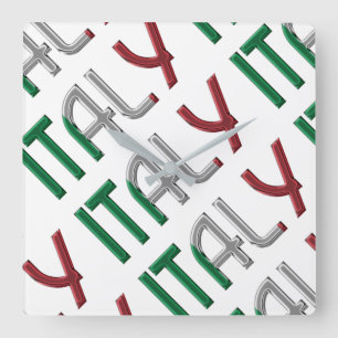 Relógio Quadrado Tipografia das Cores de Bandeira Italianas