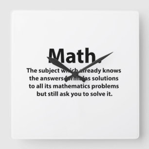 Relógio Quadrado Tipografia Matemática Piada de Matemática