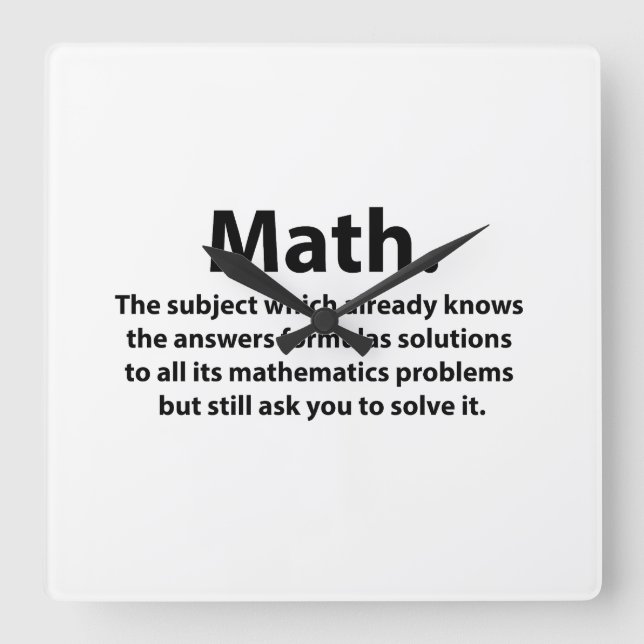 Relógio Quadrado Tipografia Matemática Piada de Matemática  (Frente)