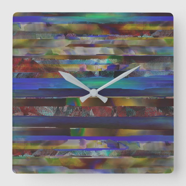 Relógio Quadrado Tiras rasas de texturas coloridas digitais (Frente)