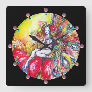 RELÓGIO QUADRADO TITANIA QUE SENTA-SE EM UMA FLOR VERMELHA