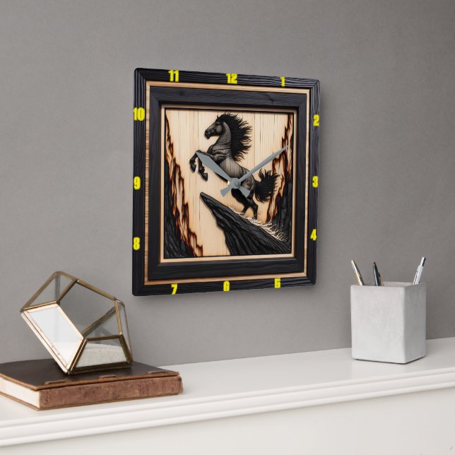 Relógio Quadrado Título: Mountain Spirit: Madeira Charred Personali (Escritório)