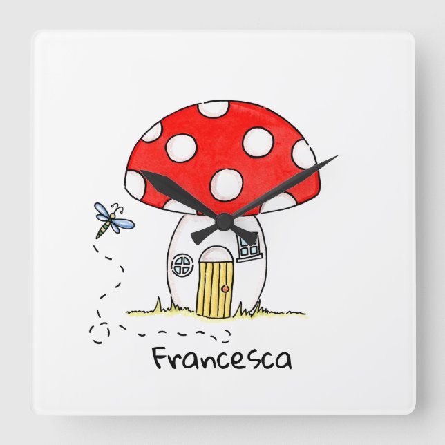 Relógio Quadrado Toadstool e Dragonfly personalizadas (Frente)