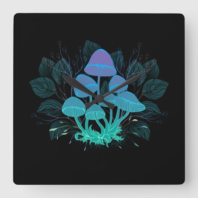 Relógio Quadrado Toadstools em arbustos (Frente)