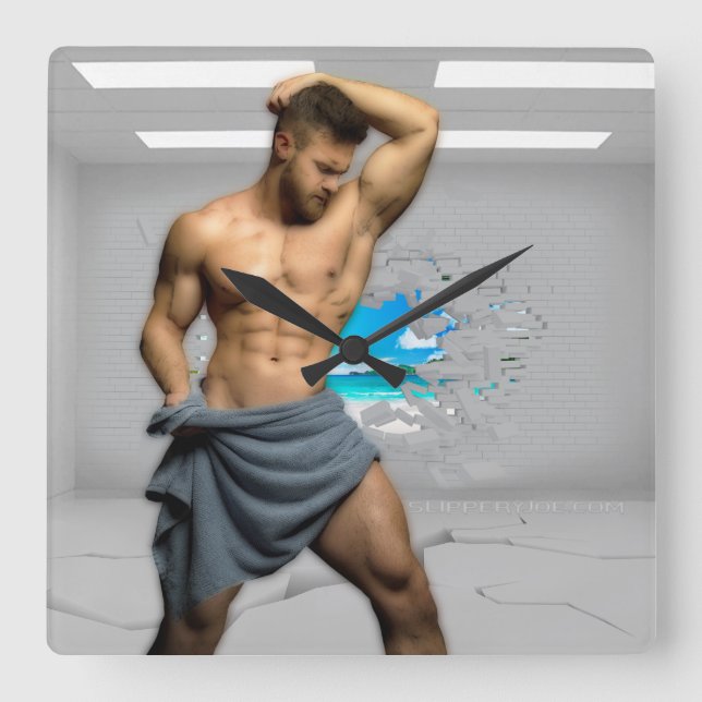 Relógio Quadrado Toalha de Homem de SlipperyJoe quebrada parede bra (Frente)