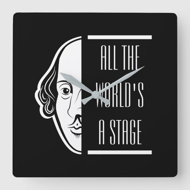 Relógio Quadrado Todo o Mundo é um Palco Citação de Shakespeare Tes (Frente)