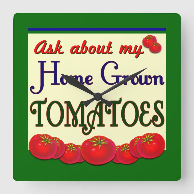 Relógio Quadrado Tomates Homegrown Retro Kitchen Wall Clock (Frente)