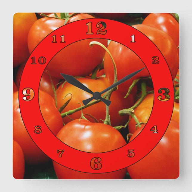 Relógio Quadrado Tomates Na Vinha Numerados (Frente)
