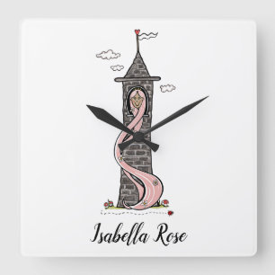 Relógio Quadrado Tone de pele média da Princesa Rapunzel Personaliz