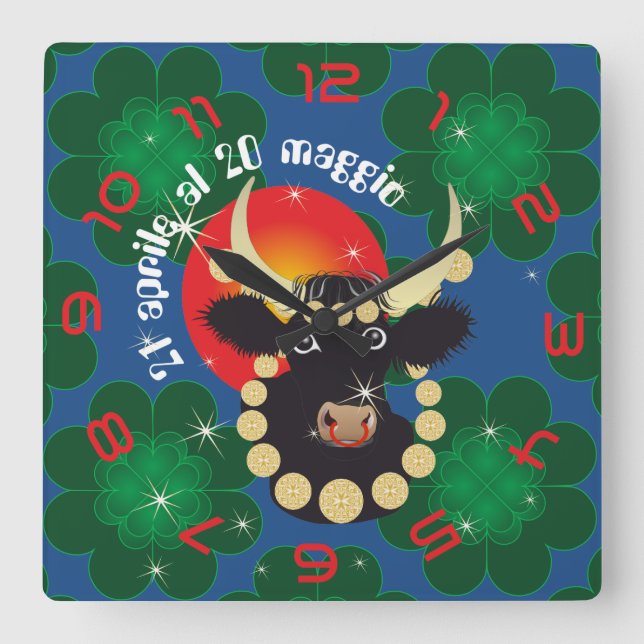 Relógio Quadrado Toro 21 al 20 Orologio Aprile maggio (Frente)