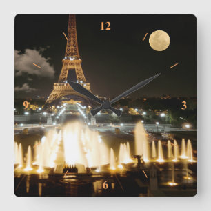 Relógio Quadrado Torre Eiffel na noite