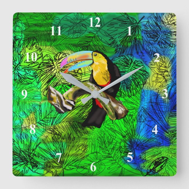 Relógio Quadrado Toucan Wall Clock Toco Pássaro (Frente)