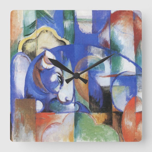 Relógio Quadrado Touro Mentindo de Franz Marc, Arte Cubismo Vintage (Frente)
