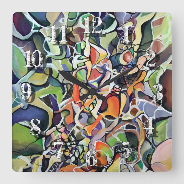 Relógio Quadrado Trabalho de arte Contemporâneo de Abstrato do caos (Frente)