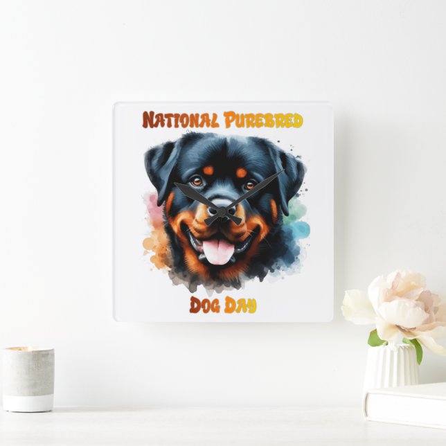 Relógio Quadrado Trabalho de arte de Rottweiler no Dia Nacional do  (Lar)