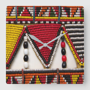 Relógio Quadrado Trabalho Maasai em Contas