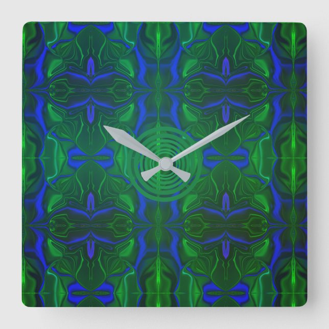 Relógio Quadrado Traços azuis é 'flutu ando' sobre fundo. (Frente)