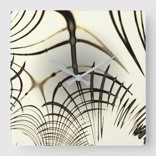 Relógio Quadrado Traços curvos castanho-castanho-rosado, fundo clar (Frente)