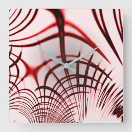 Relógio Quadrado Traços curvos vermelhos cruzados sobre fundo leve