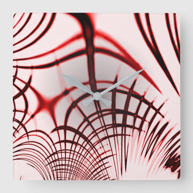 Relógio Quadrado Traços curvos vermelhos cruzados sobre fundo leve (Frente)