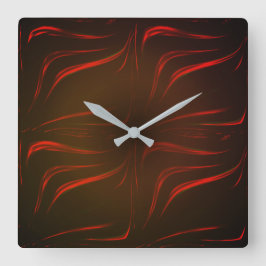 Relógio Quadrado Traços vermelhos ondulados sobre fundo preto