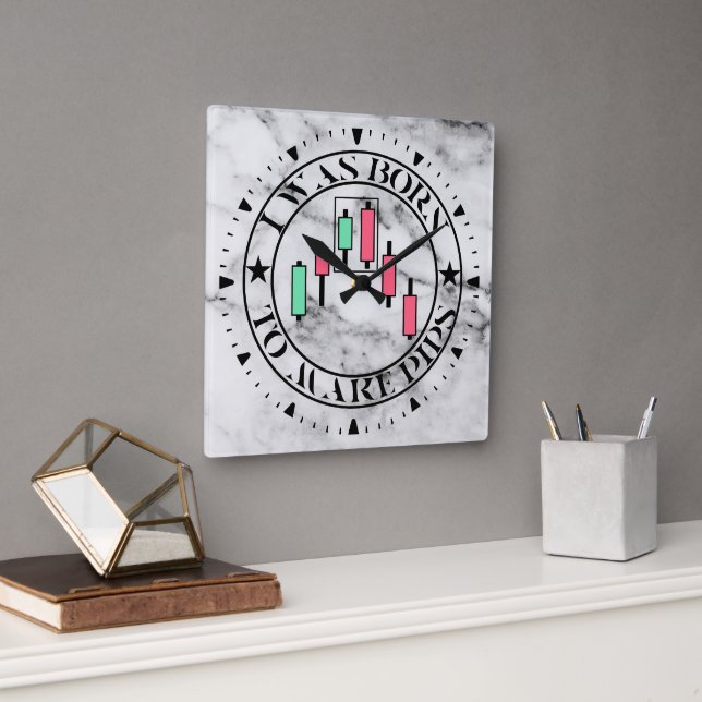 Relógio Quadrado Trade Design | Bearish pattern Marble | Pips (Escritório)