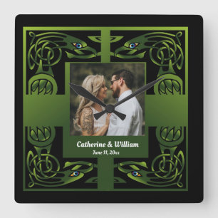Relógio Quadrado Tradicional Green Irish Celtic Square Wall Clo