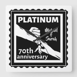 Relógio Quadrado tradicional platina azul do aniversário de 70 casa