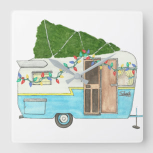 Relógio Quadrado Trailer do Camping Vintage de Natal