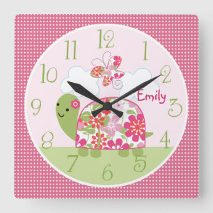 Relógio Quadrado Trava-Flor Rosa Personalizada/Relógio-Borboleta