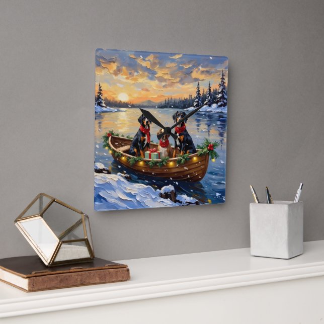 Relógio Quadrado Treeing Walker Coonhound Christmas Boat Holiday (Escritório)