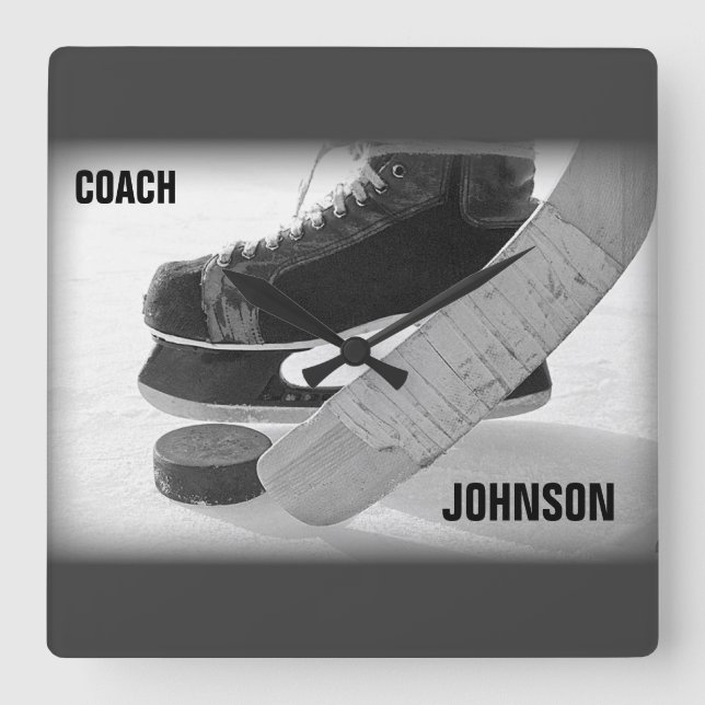 Relógio Quadrado Treinador De Hóquei Em Gelo Obrigado (Frente)